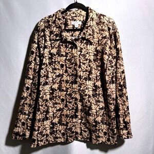 CJ Banks Brown Corduroy Jacket Leaf Print Womens‎ 3X Buttons Artsy Leaves Boho